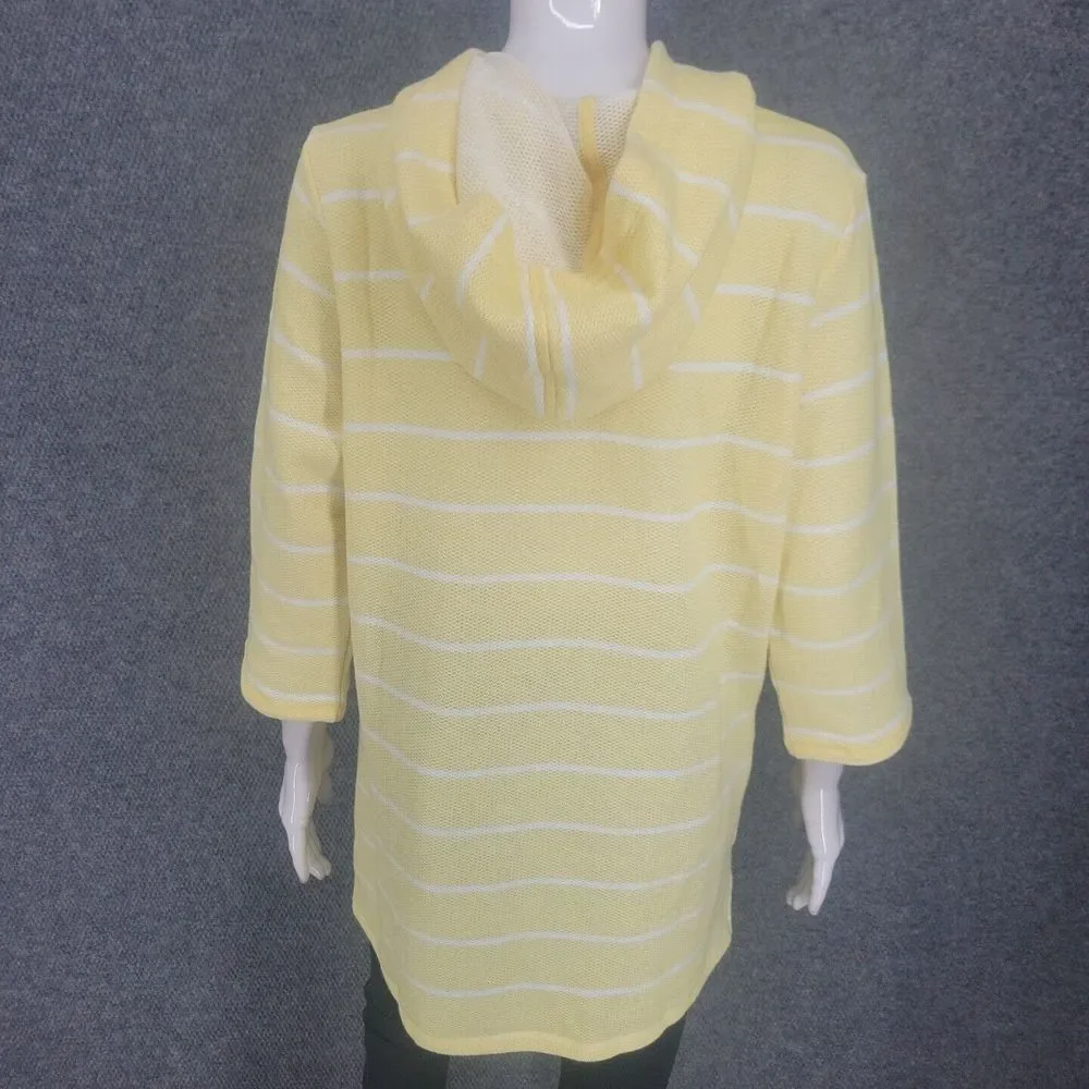 Sport Savvy Textured French Terry Hoodie Medium Sz Yellow Sweatshirt Top Pockets - Picture 6 of 10